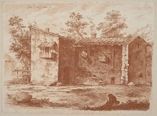 Two Houses with Tile Roofs, by Jean-Jacques de Boissieu, ink, 1759