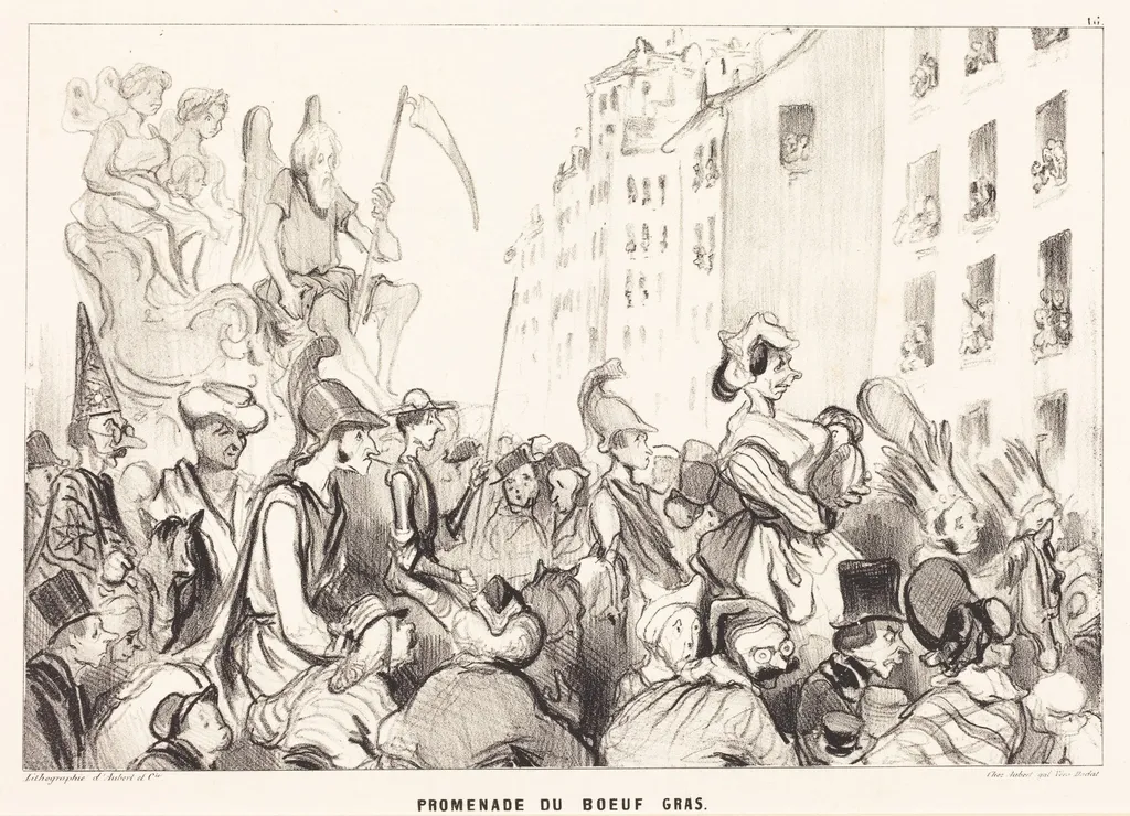 Promenade du Boeuf gras, by Honoré Daumier, ink, 1839