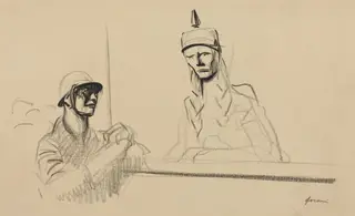 French Soldier Addressing Germania, by Jean-Louis Forain, ink, 1916