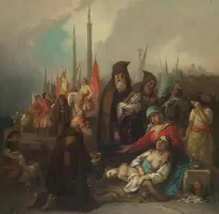 Cuadro histórico. Auxilio a unos apestados, by Federico de Madrazo y Kuntz, unspecified, 1840