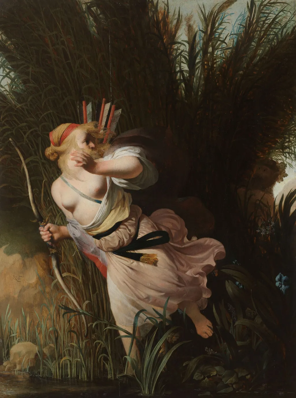 Pan and Syrinx, by Caesar van Everdingen, oil, 1638