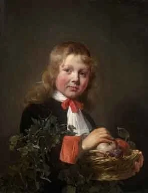 Portrait of a Boy holding a Basket of Fruit, detail