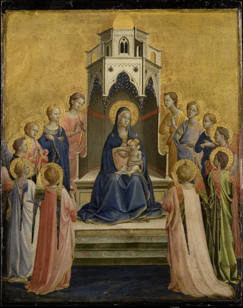 Madonna and Child Enthroned and Twelve Angels, by Fra Angelico, tempera, 1420