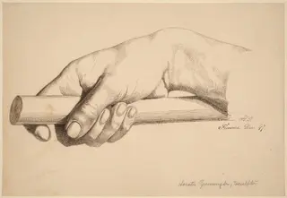 Right Hand Holding Short Rod, by Horatio Greenough, ink, 1847