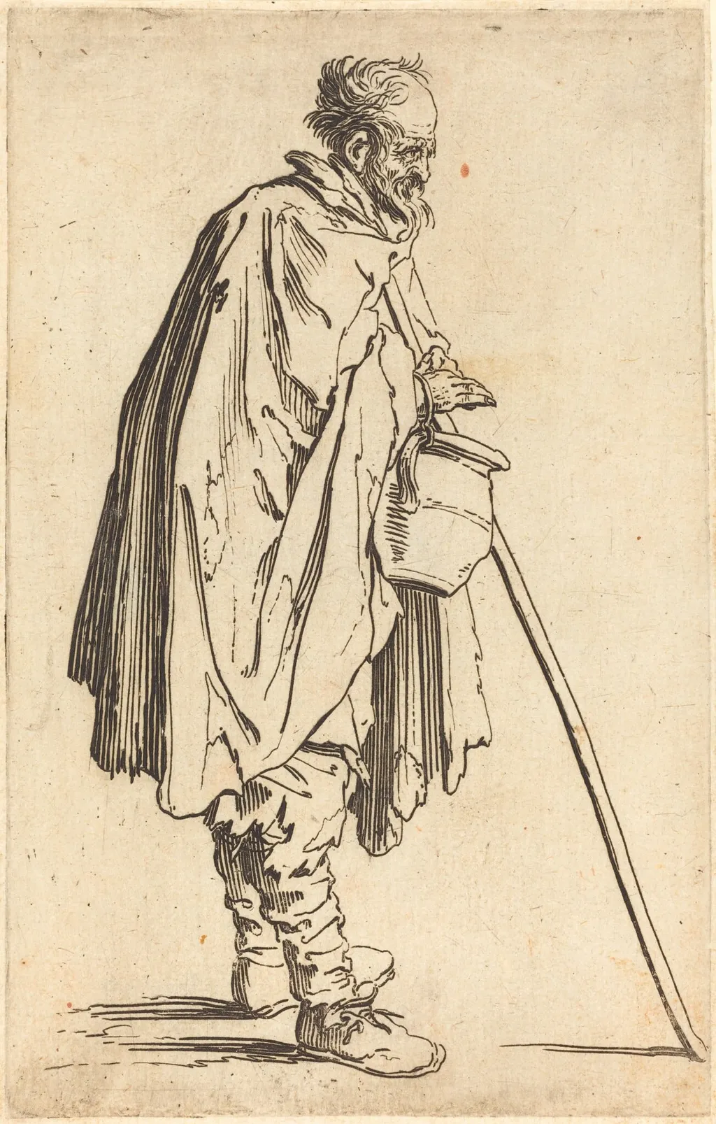 Beggar with Pot, by Jacques Callot, ink, 1622