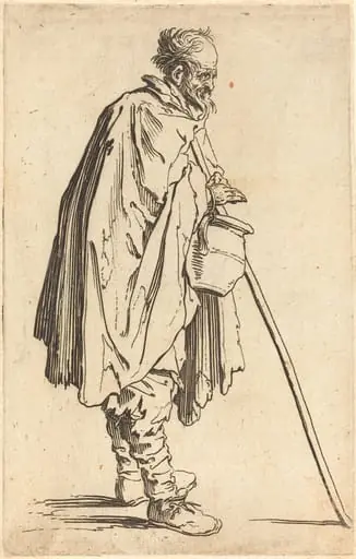Beggar with Pot, by Jacques Callot, ink, 1622