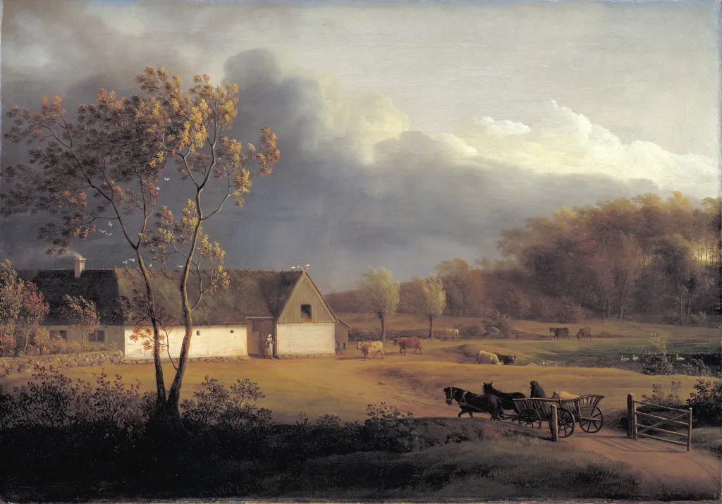 A Zealand farm during a gathering storm. Eigaard near Ordrup, by Jens Juel, oil, 1797