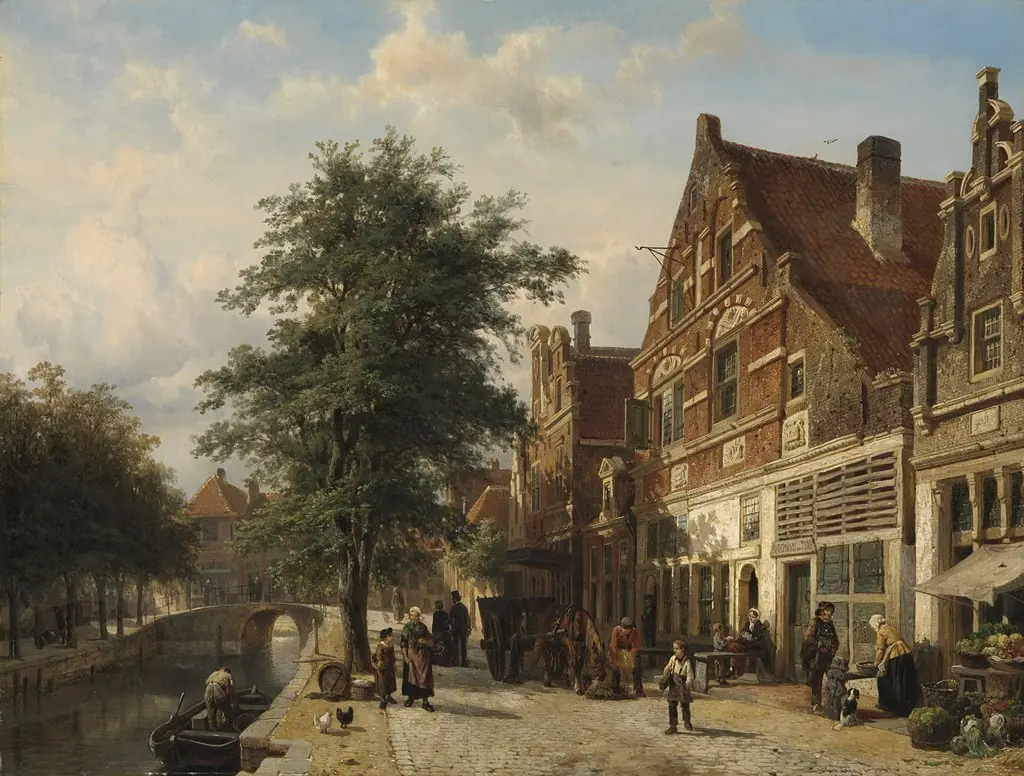 The Zuiderhavendijk, Enkhuizen, by Cornelis Springer, oil, 1868