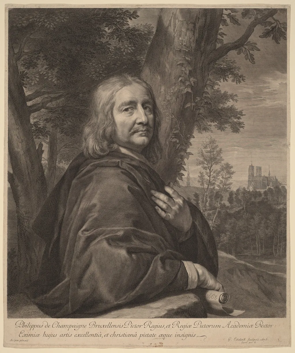 Philippe de Champaigne, by Gerard Edelinck, ink, 1676
