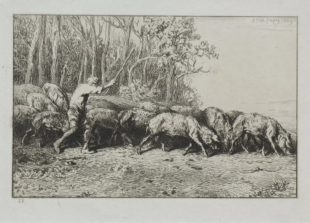 Herd of Pigs Leaving a Forest, by Charles Jacque, 1849