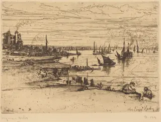 Opposite the Inn, Purfleet, by Francis Seymour Haden, ink, 1869
