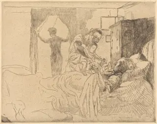Greeting Grandmother (Le Bonjour à la Grand-mère), by Albert Besnard, graphite, 1926