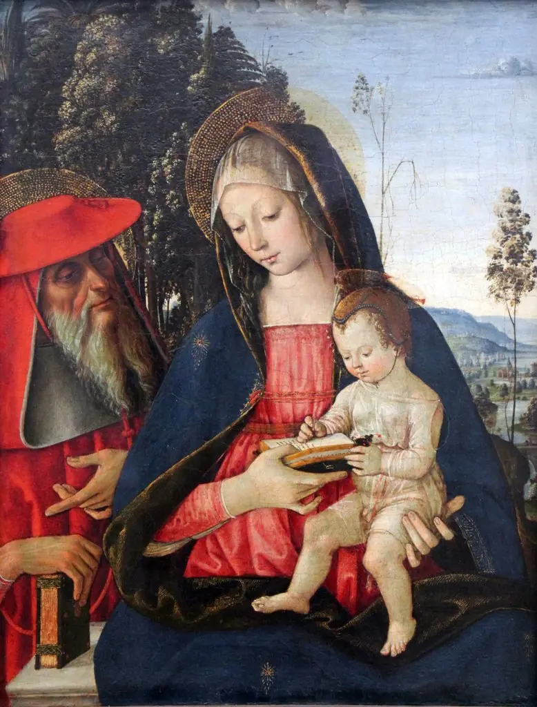 Madonna and Child with Saint Jerome, by Pinturicchio, oil, 1490