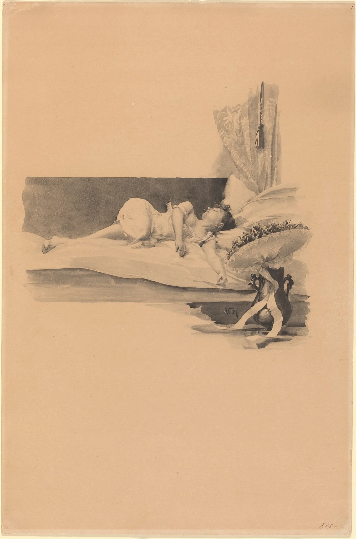 Illustration for "Jestrab Kontra Hrdlicka, XXII" (Girl asleep on a bed), detail
