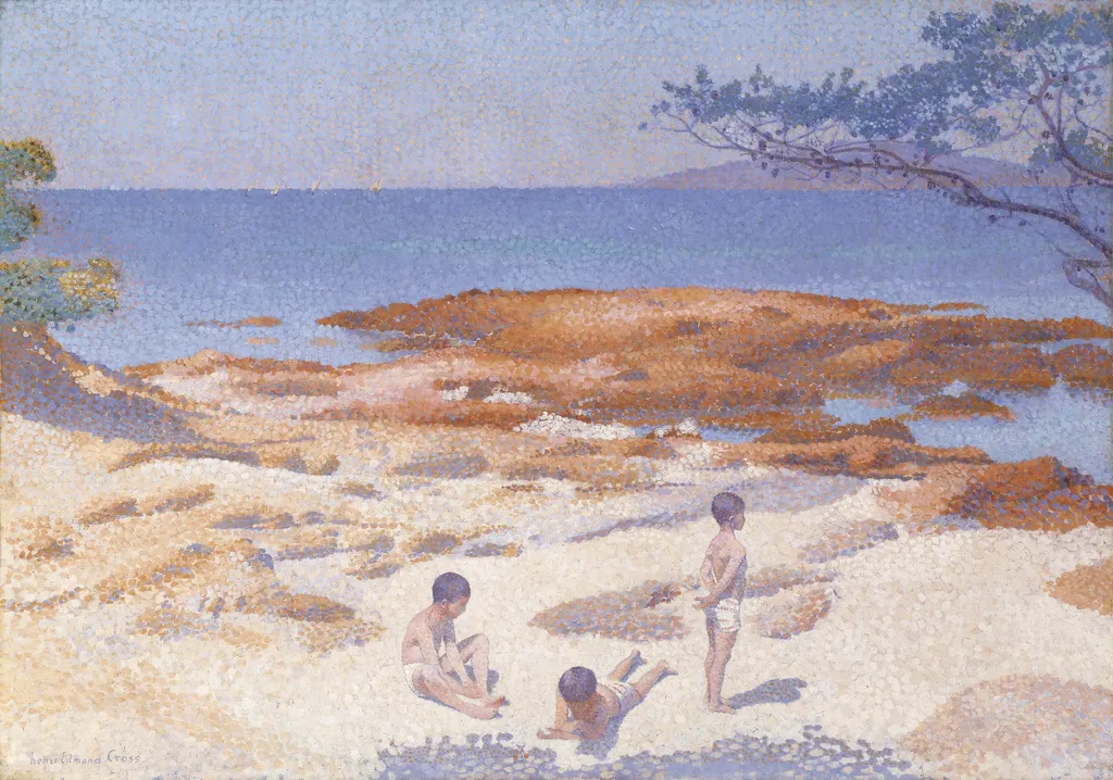 Beach at Cabasson (Baigne-Cul), by Henri Edmond Cross, oil, 1896
