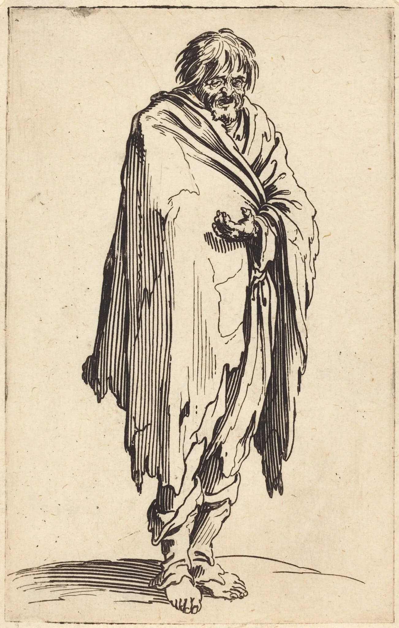 Beggar with Bare Head and Feet, detail