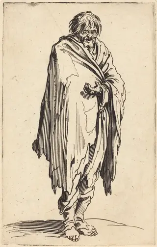 Beggar with Bare Head and Feet, by Jacques Callot, ink, 1622