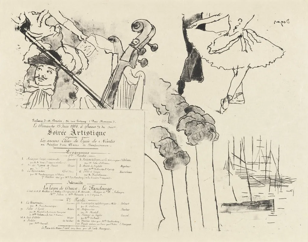 Program for the Soiree Artistique (Programme de la Soirée des anciens élèves du Lycée de Nantes), by Edgar Degas, ink, 1844