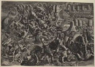 The Trojans Repulsing the Greeks, by Giovanni Battista Scultori, ink, 1538