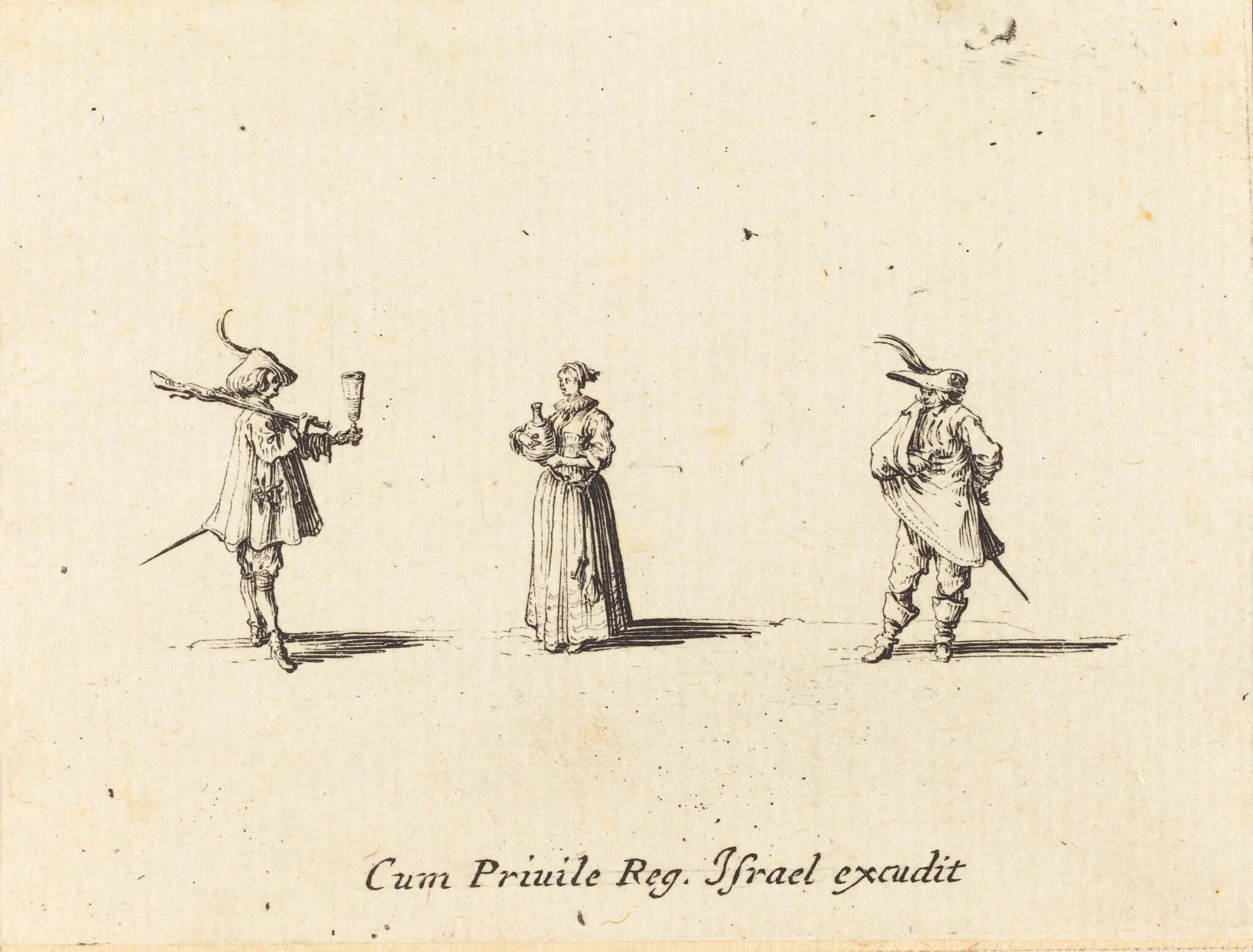 Lady with Wine Bottle, and Two Gentlemen, detail