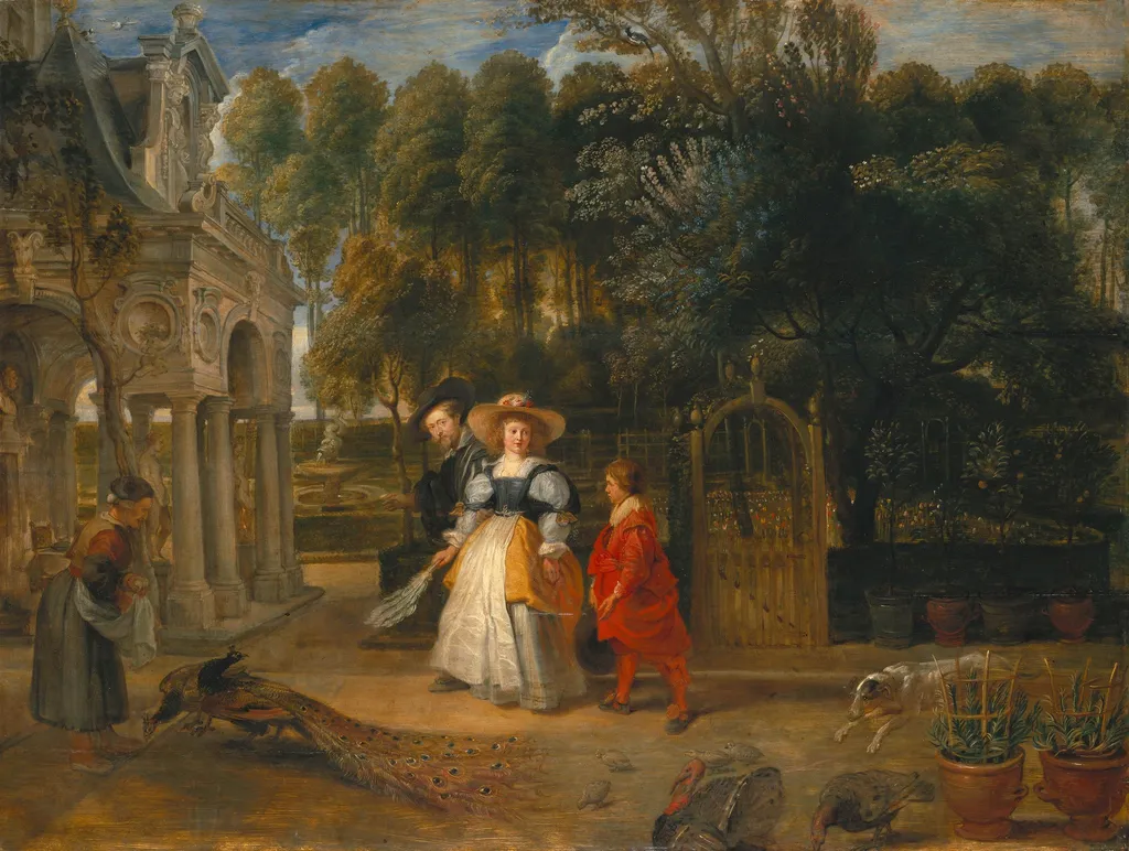 Rubens with his second wife in the garden, by Peter Paul Rubens, oil, 1640