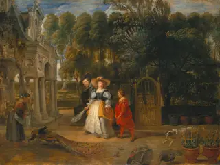 Rubens with his second wife in the garden, by Peter Paul Rubens, oil, 1640