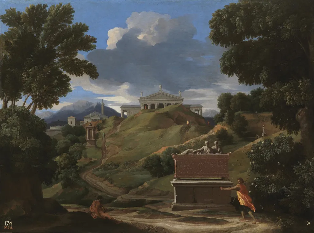 Landscape with Ruins, by Nicolas Poussin, oil, 1634