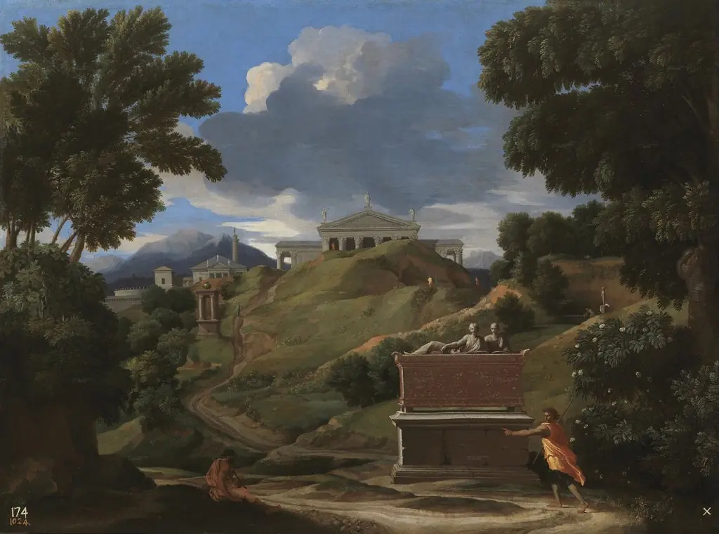Landscape with Ruins, by Nicolas Poussin, oil, 1634