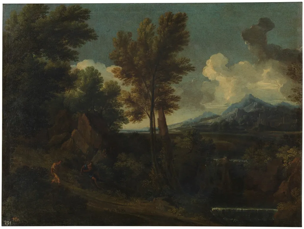 Paisaje con caminante, by Gaspard Dughet, oil, 1645