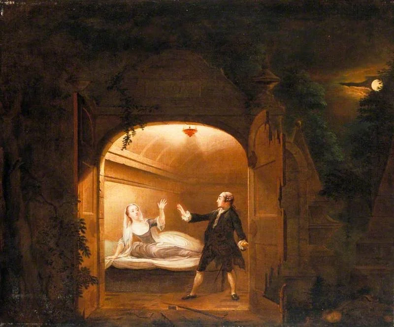 David Garrick (1717–1779), as Romeo, George Anne Bellamy (c.1731–1788), as Juliet, and Charles Blakes, as Tybalt, in 'Romeo and Juliet' by William Shakespeare, Adapted by David Garrick, detail