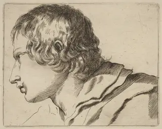 Head of a Man Turned Left, by Stefano Della Bella, ink, 1637