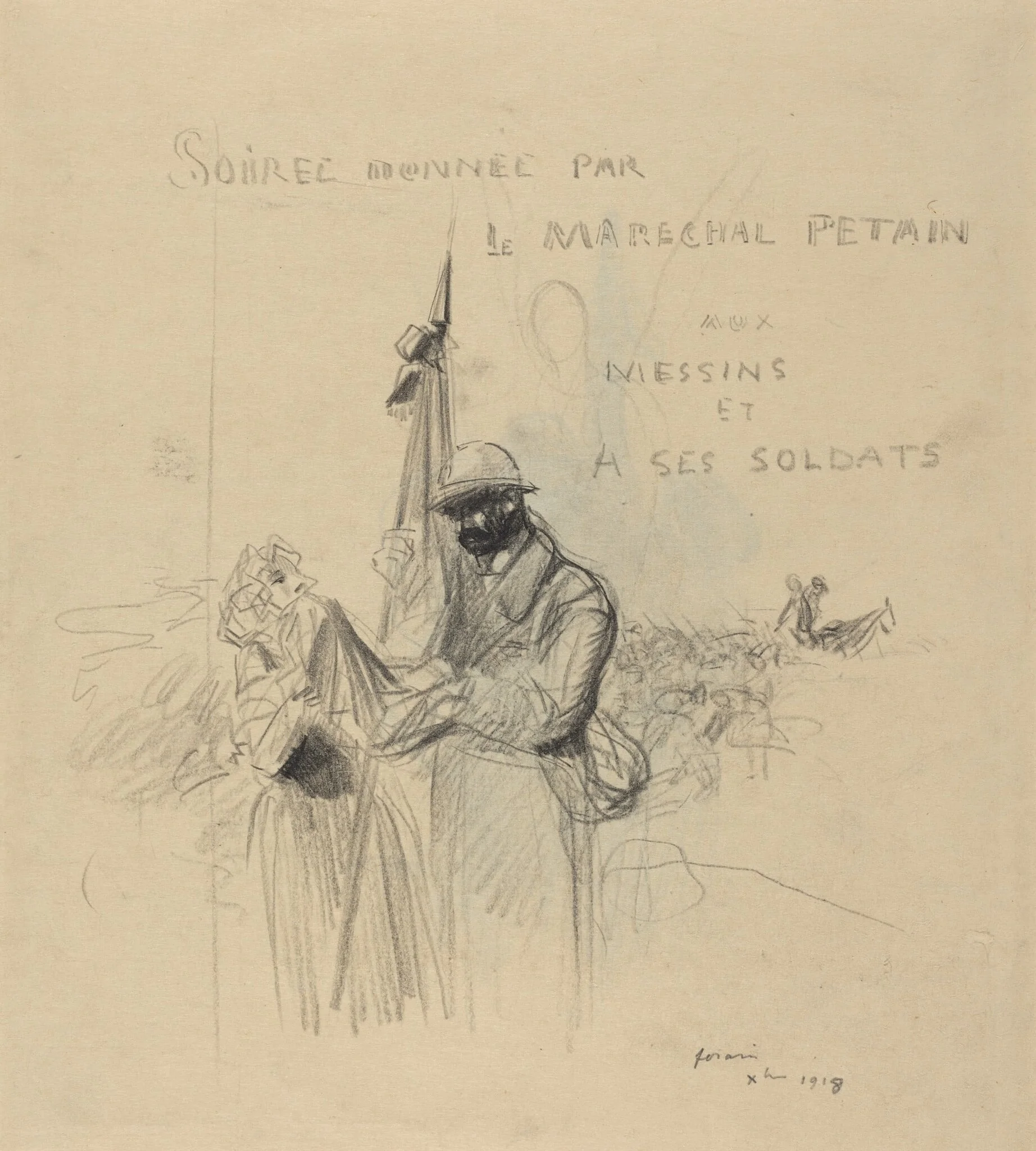 a) Le baiser du drapeau (recto); b) Study of Le baiser du drapeau (verso), detail