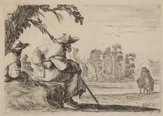 Seated Pilgrims, by Stefano Della Bella, ink, 1642