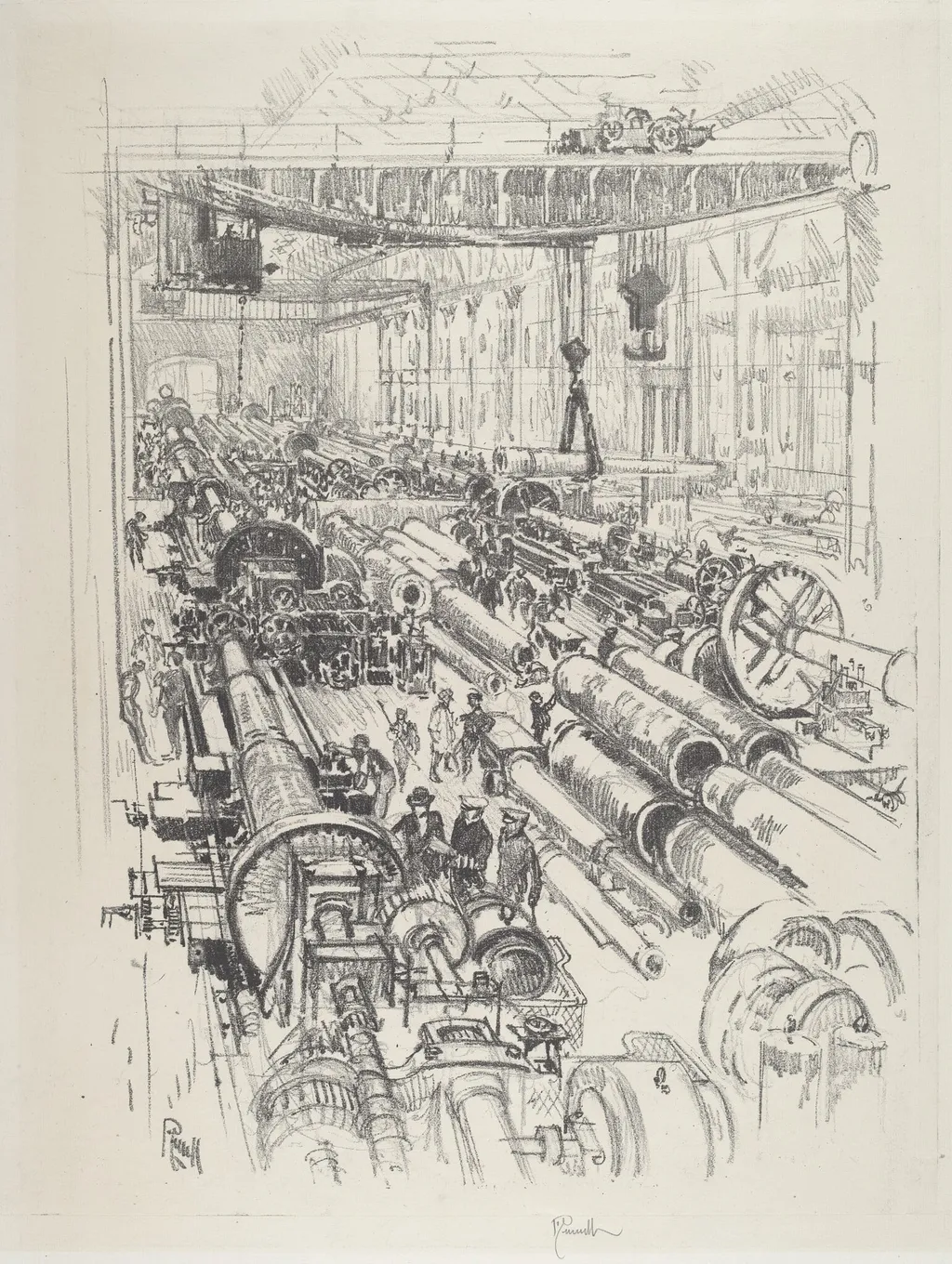 The Gun Shop, by Joseph Pennell, ink, 1916