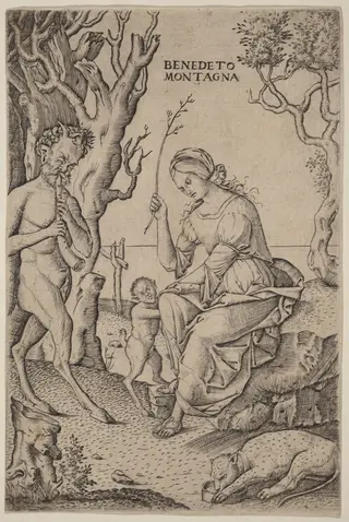 Satyr Family, by Benedetto Montagna, ink, 1516