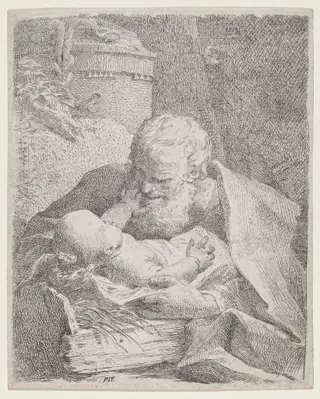 Saint Joseph with the Christ Child, by Paul Troger, ink, 1720