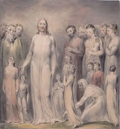 The healing of the woman with an issue of blood, by William Blake, watercolor, 1780