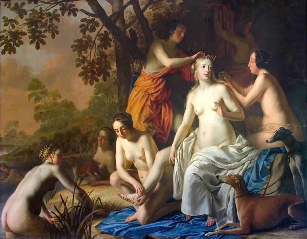 Diana with her Nymphs, by Gerard van Honthorst, oil, 1650