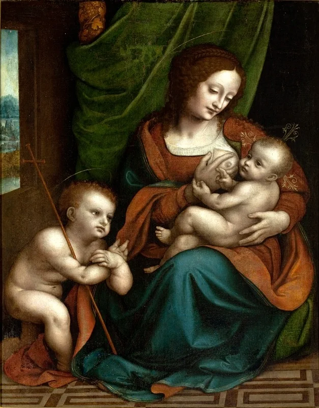 The Virgin Nursing the Child with Saint John the Baptist in Adoration attributed to Giampietrino, detail
