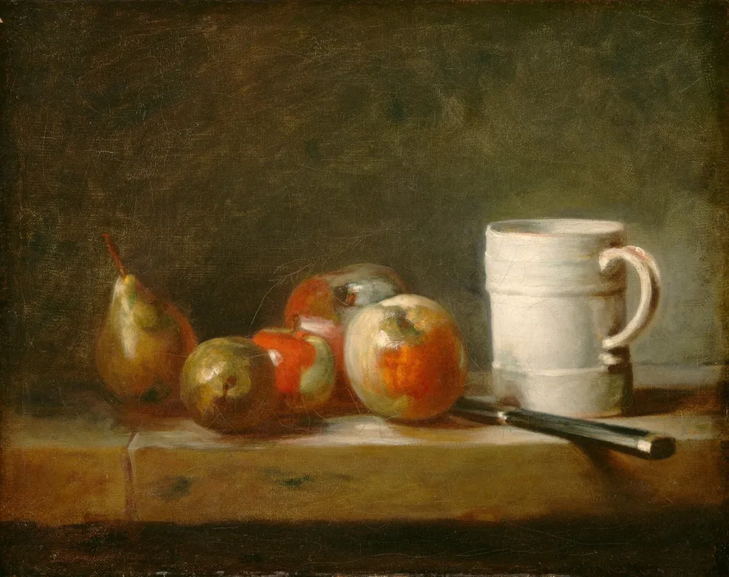 Still Life with a White Mug, by Jean Siméon Chardin, oil, 1764