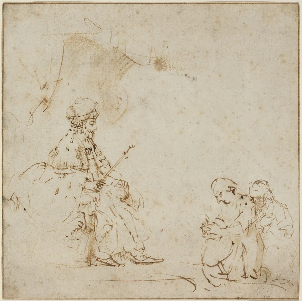 Esther before Ahasuerus, by Rembrandt van Rijn, ink, 1658