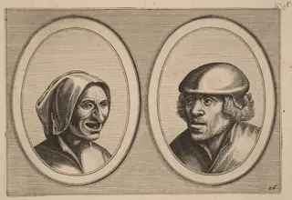 "Vrouw Verneem-al" and "Hans de Pluym-strijcker", by Johannes van Doetechum the Elder, ink, 1564