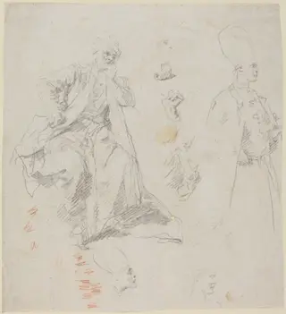Caliph Aladin and His Counselors, by Giovanni Battista Piazzetta, chalk, 1734