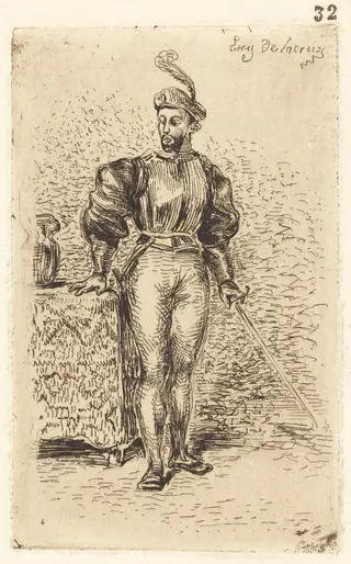 A Man with Weapons (Un Homme d'armes), by Eugène Delacroix, ink, 1833