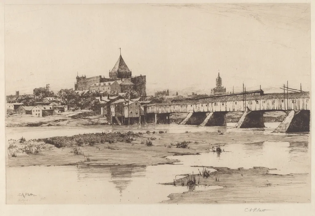 Hartford Bridge, by Charles A. Platt, ink, 1885