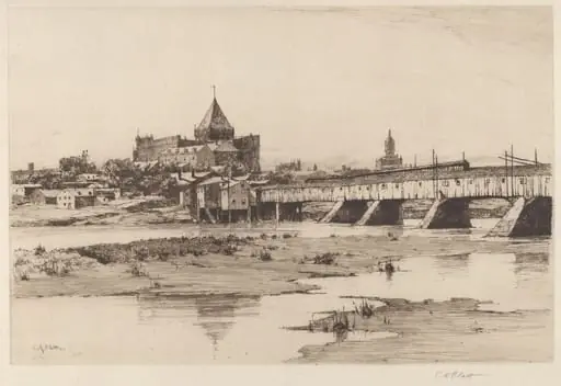 Hartford Bridge, by Charles A. Platt, ink, 1885