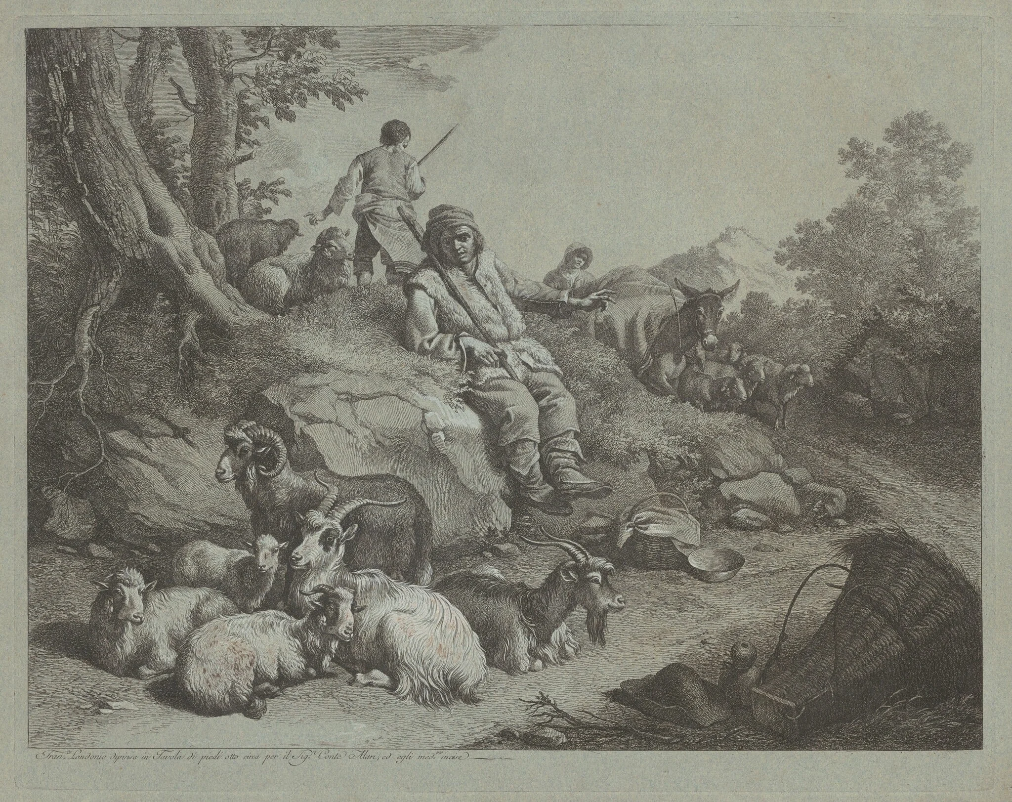 Seated Shepherd before a Flock of Goats, detail