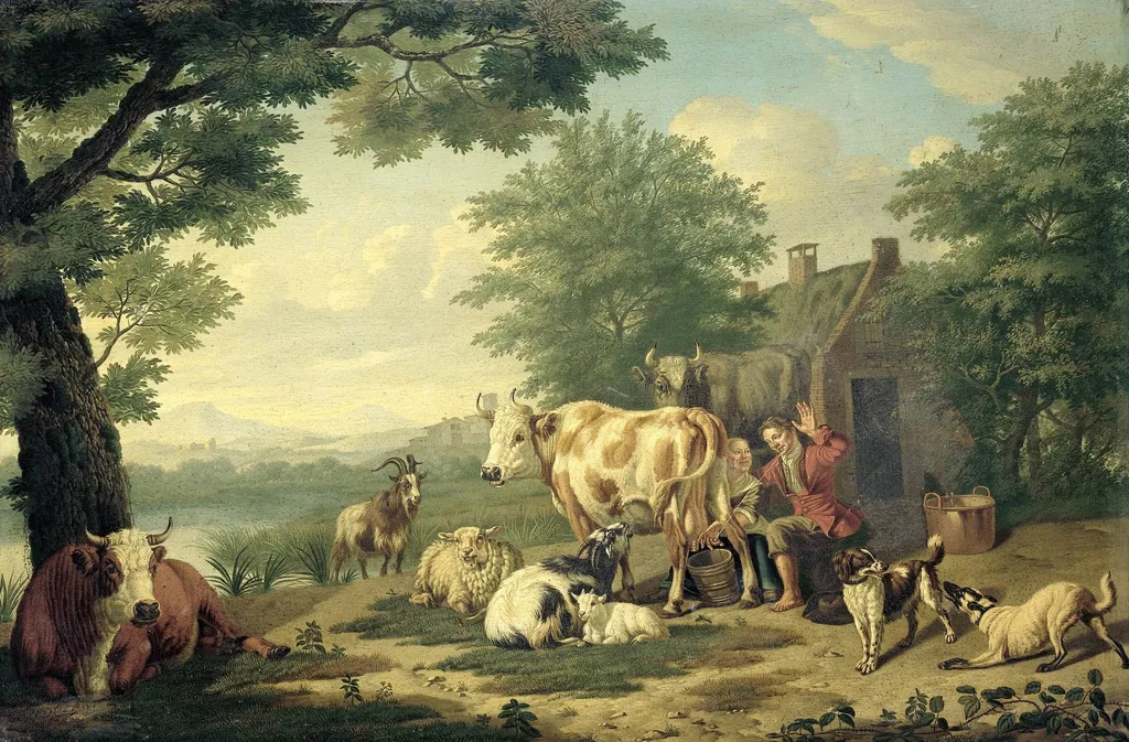 Milking Time, by Jan van Gool, unspecified, 1736