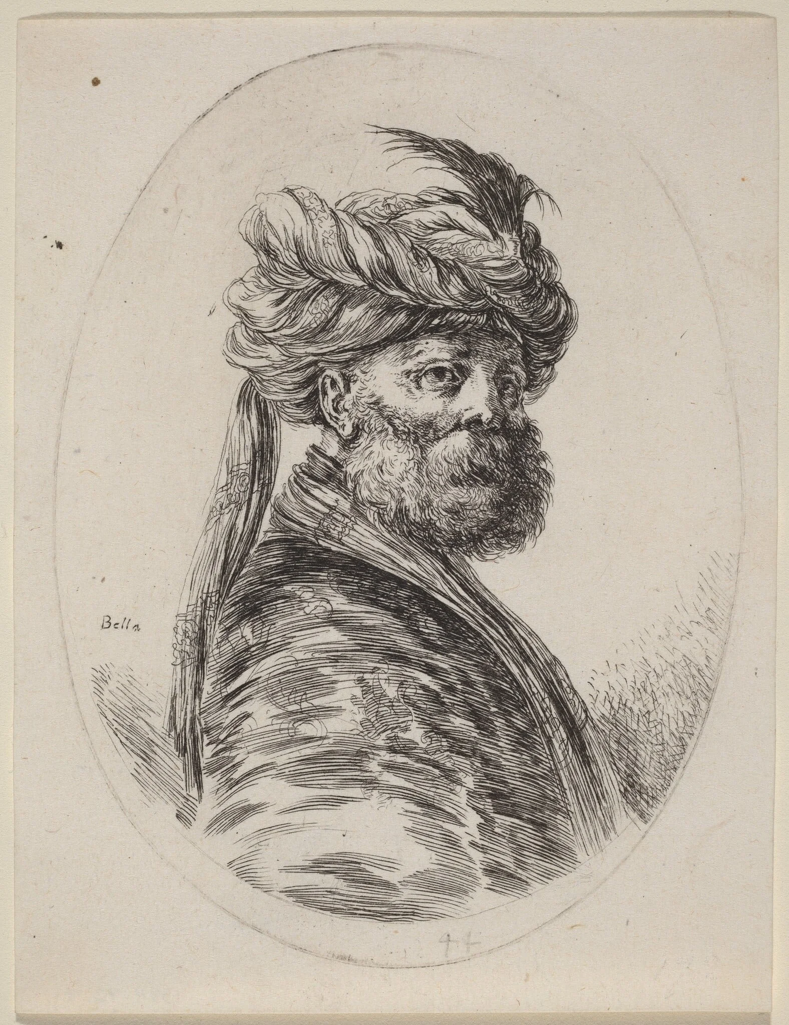 Bearded Moor in a Feathered Turban with a Veil, Turned to the Right, detail