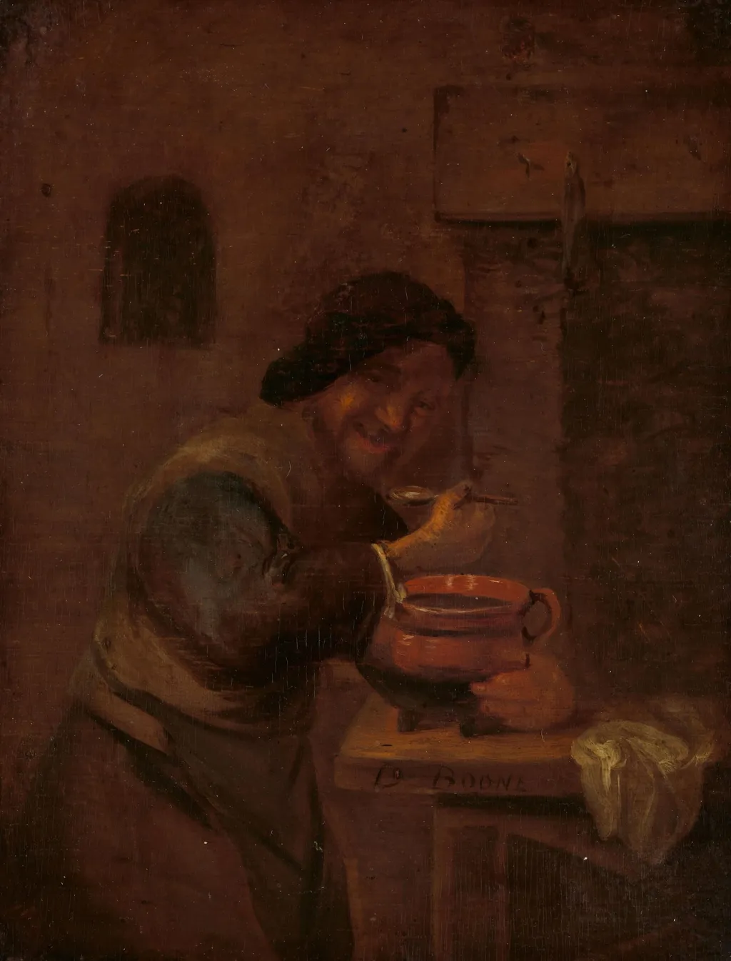 Man Eating from an Earthenware Pot, by Daniël Boone, unspecified, 1660
